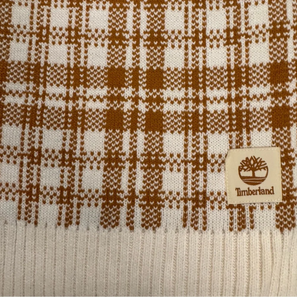 NWT Timberland Plaid Knit Scarf OS Brown Cream $60 MSRP